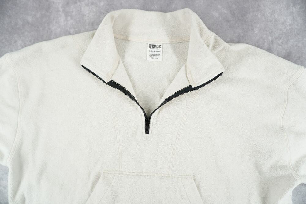 PINK Victoria’s Secret Fleece Quarter Zip Pullover Cream Women’s XL Y2K